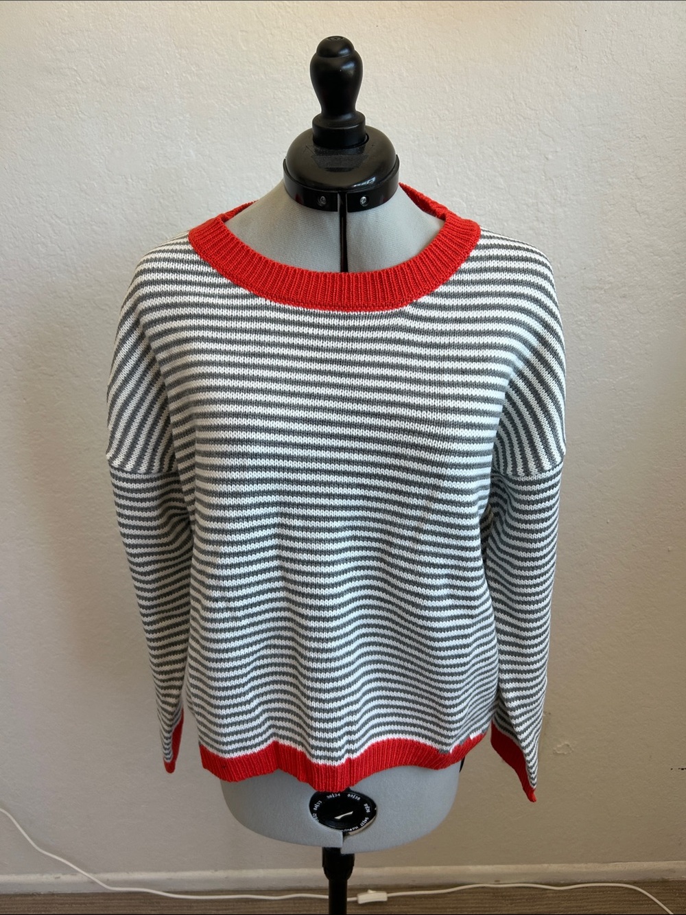 Striped Gray & Red Crewneck Sweater - Women